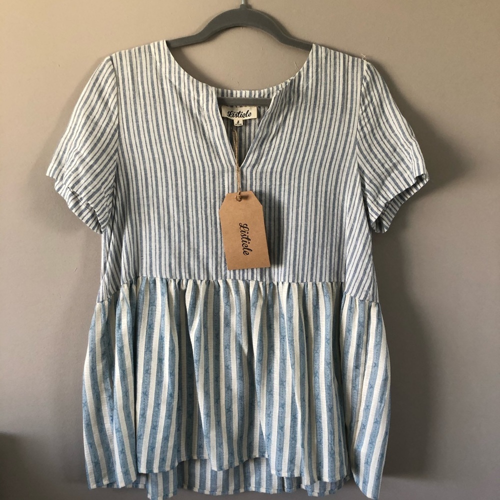 Listicle Baby Doll Striped Top